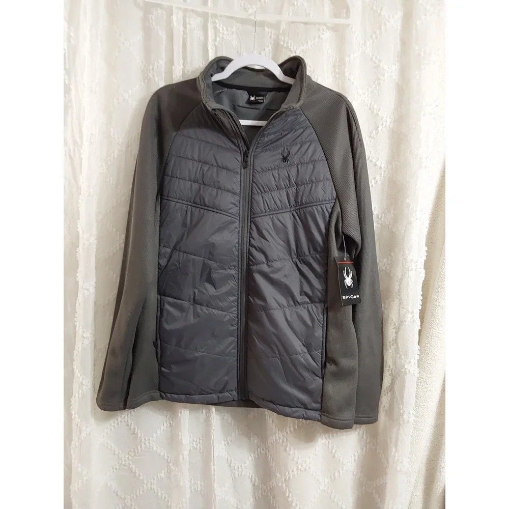 NWT Spyder Mens‎ Hybrid Puffer Fleece Jacket Dark Gray Full Zip Size Medium